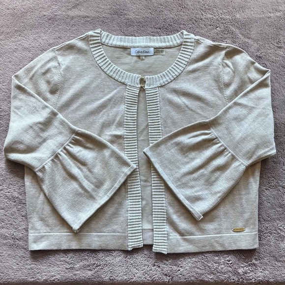 Calvin Klein Sweaters - Calvin Klein Women Beige Bell Sleeve Cropped Cardigan Sweater Size L